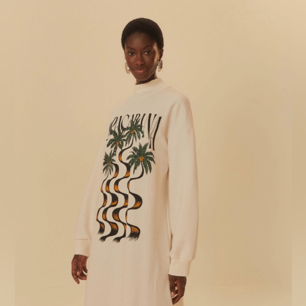 FARM Rio Cream Graphic Maxi Dress with Green Palm Print - Picture 4 of 6